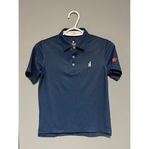 JOHNNY O Hangin Out Kids Size 8 Navy White Polka Dot Surf Graphic‎ Polo Shirt